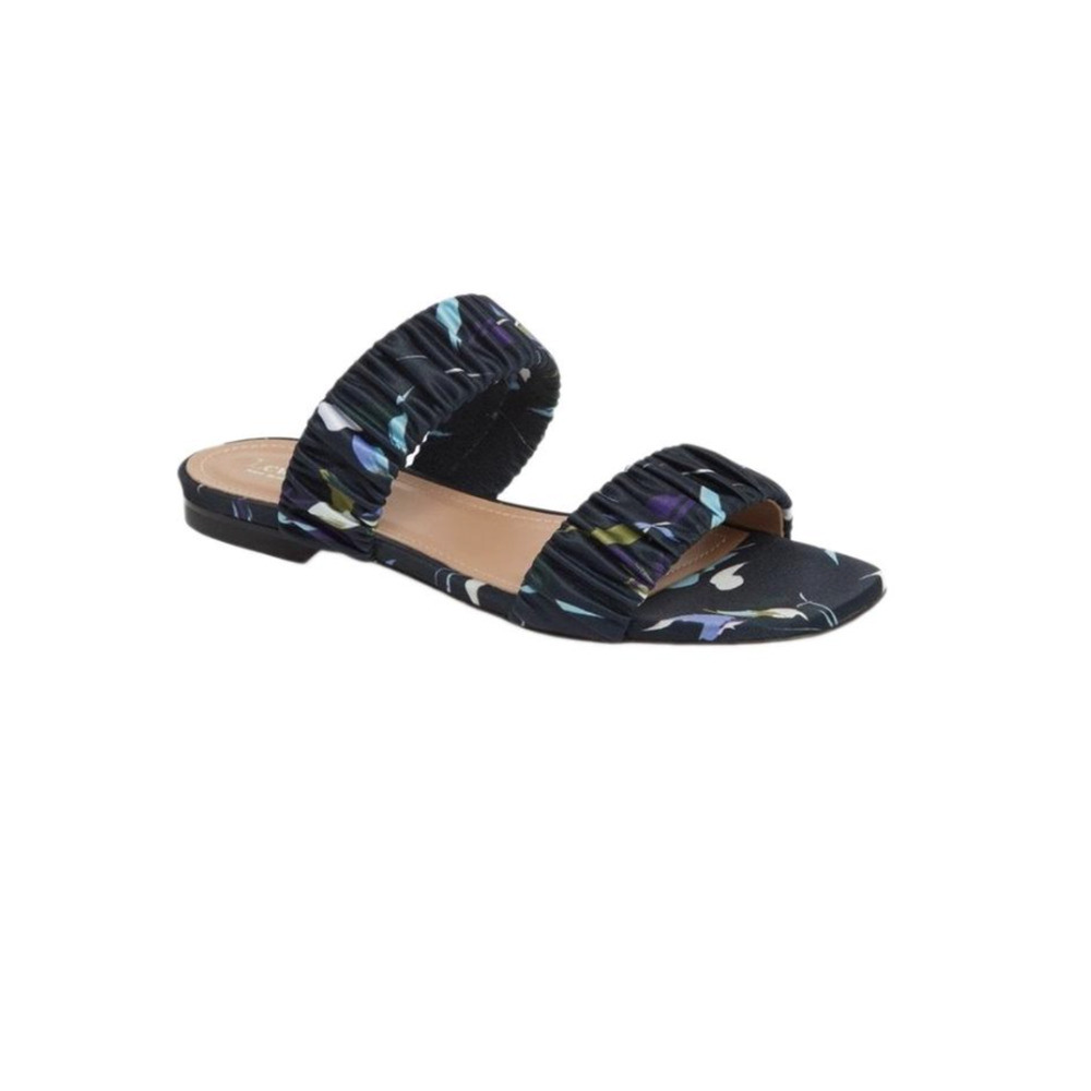 Lewit Elena Ruched Slide Sandals In Blue Navy  Floral SZ 8 1/2